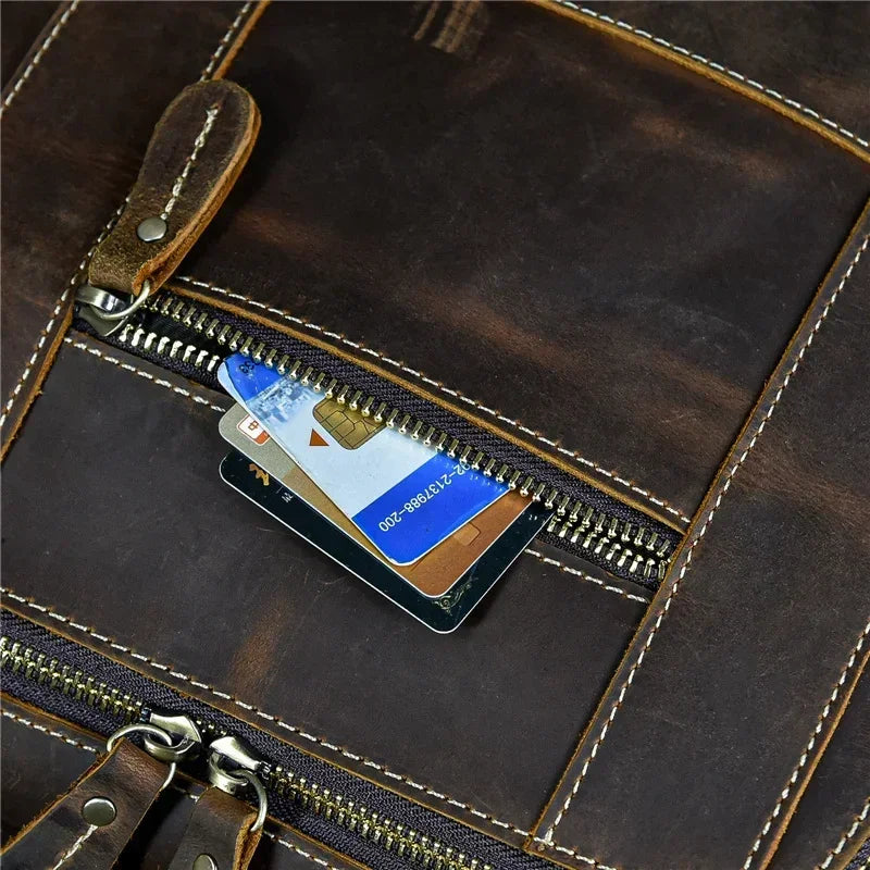 Men’s Vintage Leather Backpack – Multi Pocket Everyday Bag