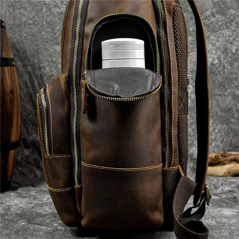 Men’s Vintage Leather Backpack – Multi Pocket Everyday Bag