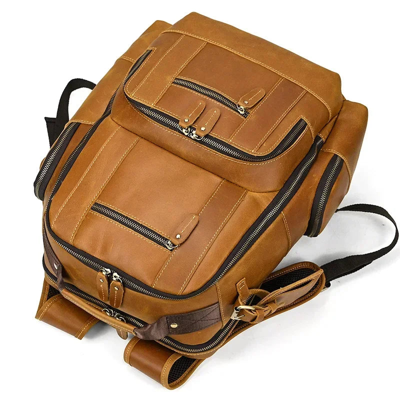 Men’s Vintage Leather Backpack – Multi Pocket Everyday Bag