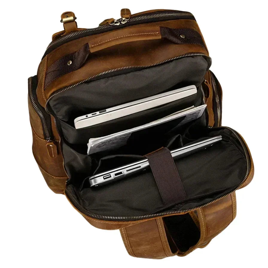 Men’s Vintage Leather Backpack – Multi Pocket Everyday Bag