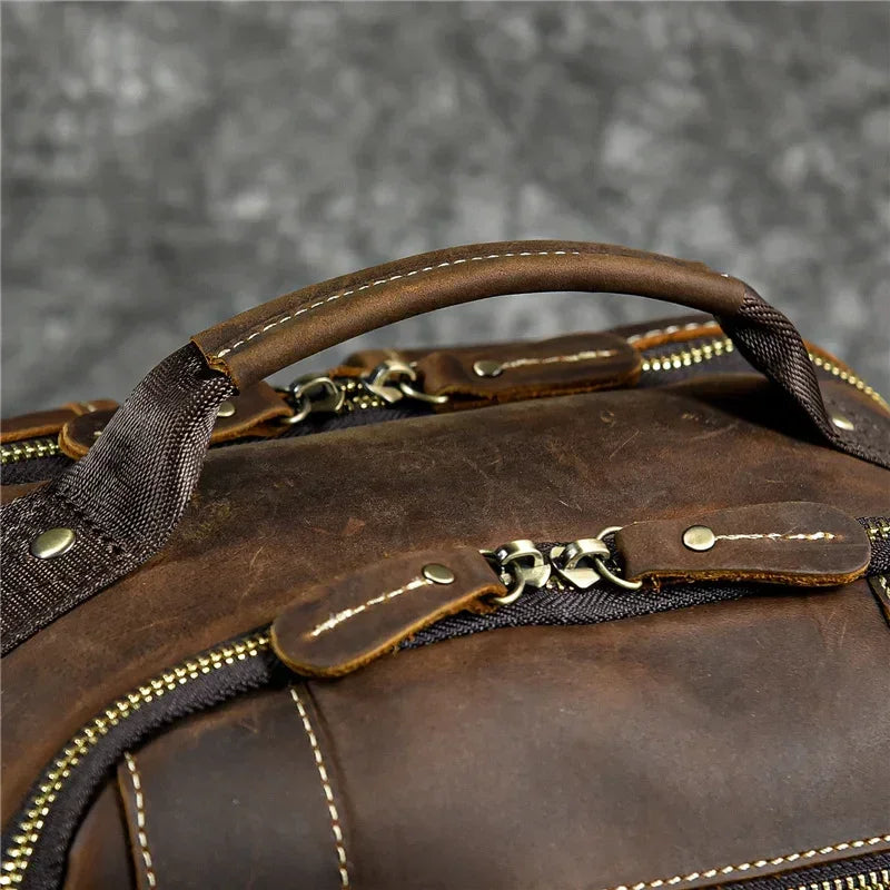 Men’s Vintage Leather Backpack – Multi Pocket Everyday Bag