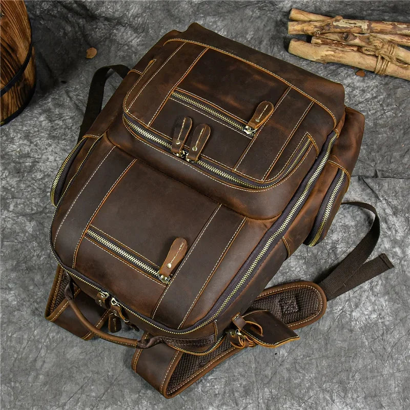 Men’s Vintage Leather Backpack – Multi Pocket Everyday Bag