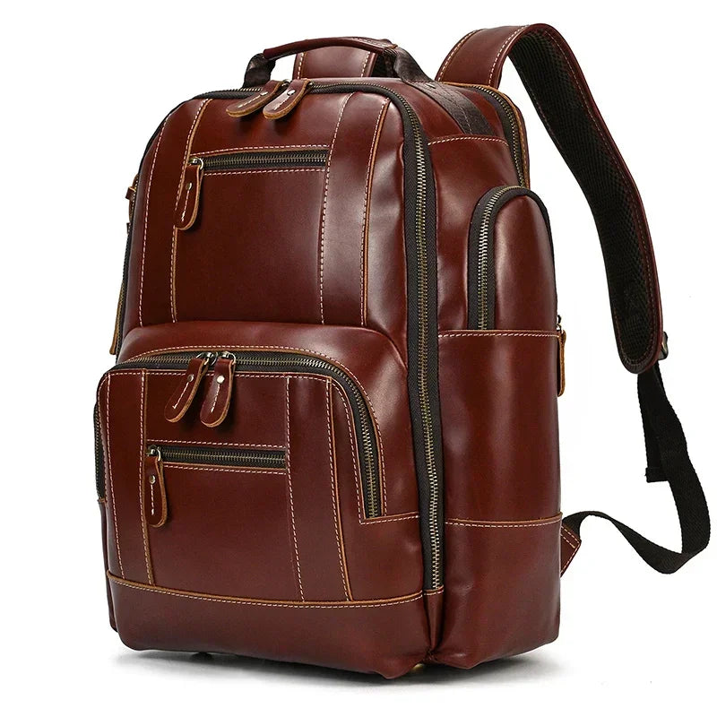 Men’s Vintage Leather Backpack – Multi Pocket Everyday Bag