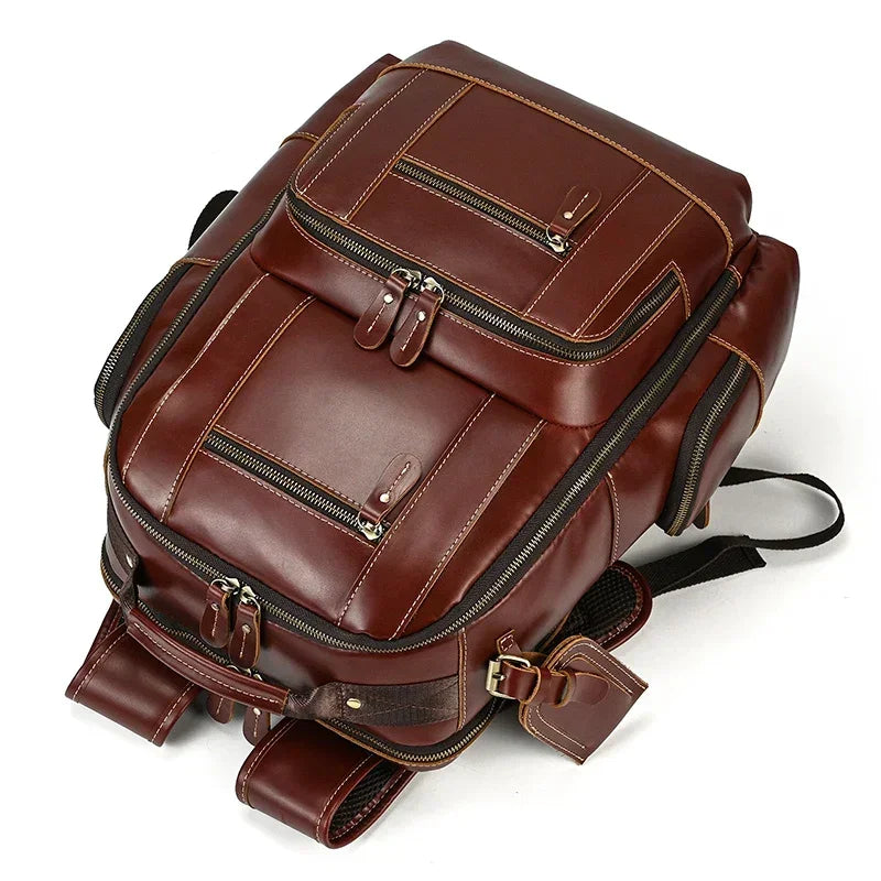Men’s Vintage Leather Backpack – Multi Pocket Everyday Bag