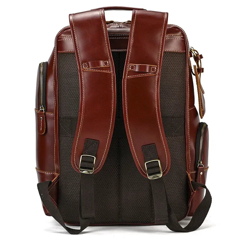 Men’s Vintage Leather Backpack – Multi Pocket Everyday Bag