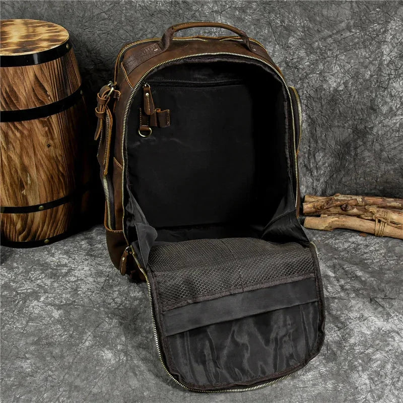 Men’s Vintage Leather Backpack – Multi Pocket Everyday Bag