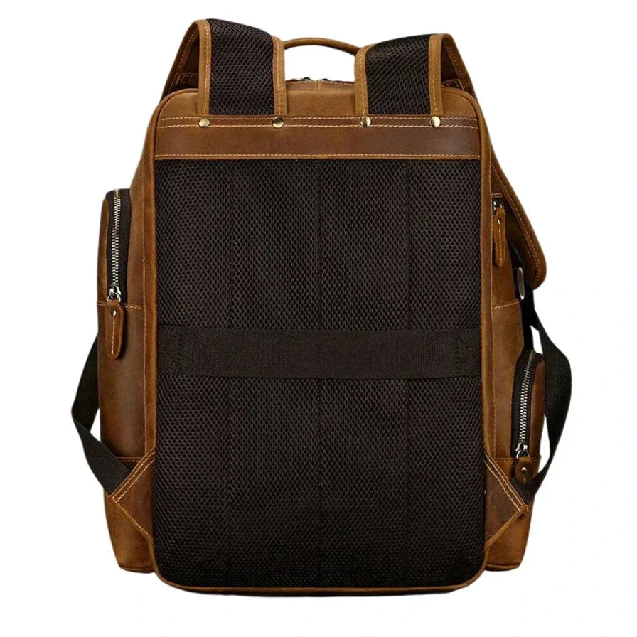 Men’s Vintage Leather Backpack – Multi Pocket Everyday Bag