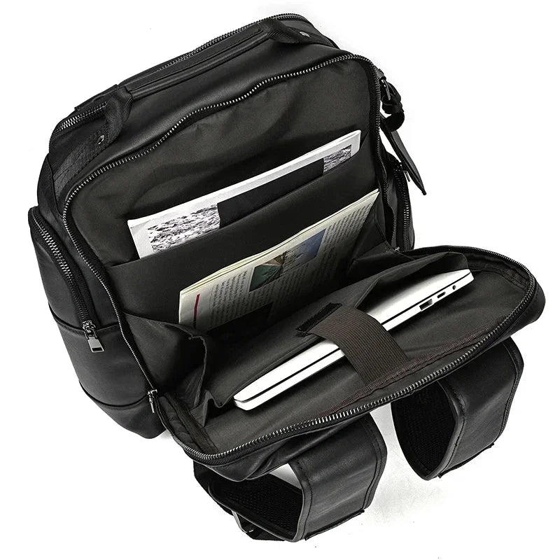 Men’s Vintage Leather Backpack – Multi Pocket Everyday Bag