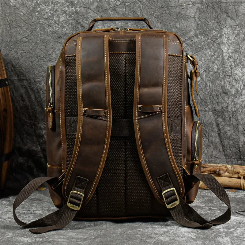 Men’s Vintage Leather Backpack – Multi Pocket Everyday Bag