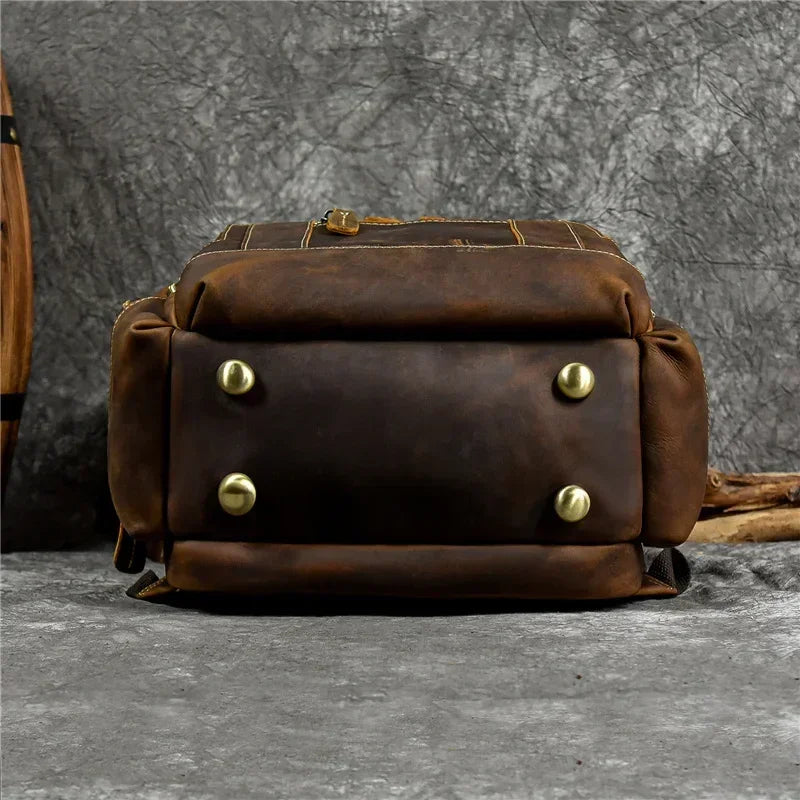 Men’s Vintage Leather Backpack – Multi Pocket Everyday Bag