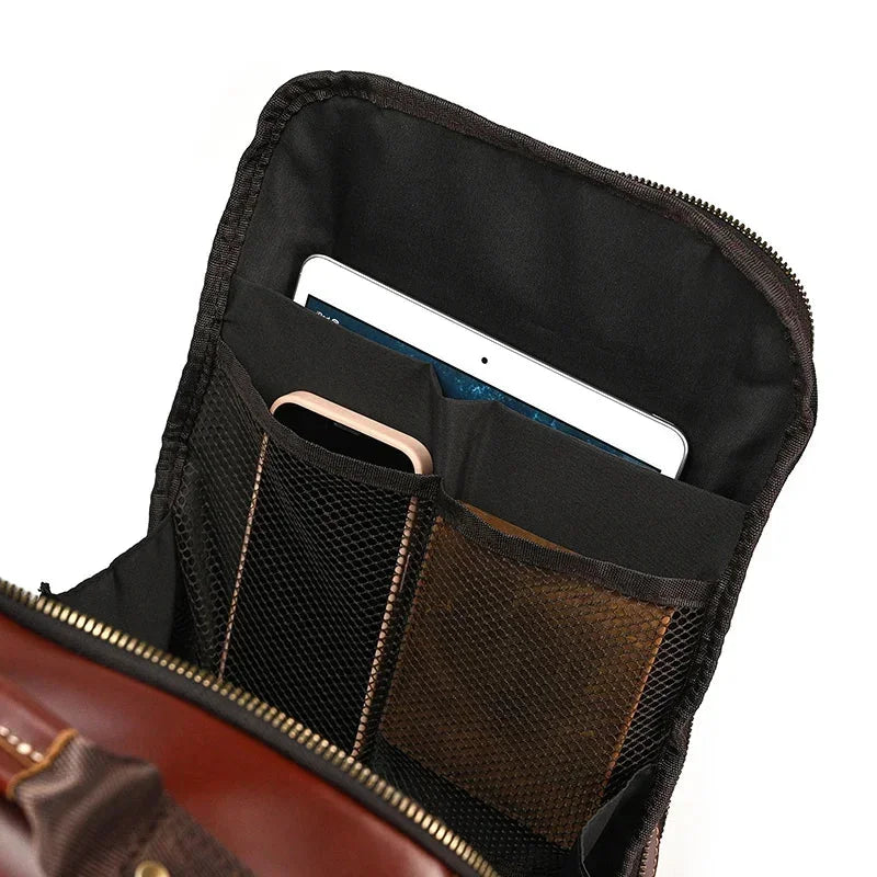 Men’s Vintage Leather Backpack – Multi Pocket Everyday Bag