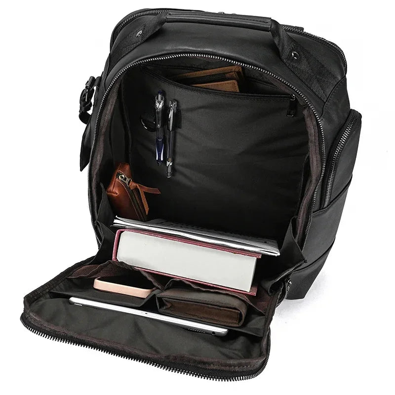 Men’s Vintage Leather Backpack – Multi Pocket Everyday Bag