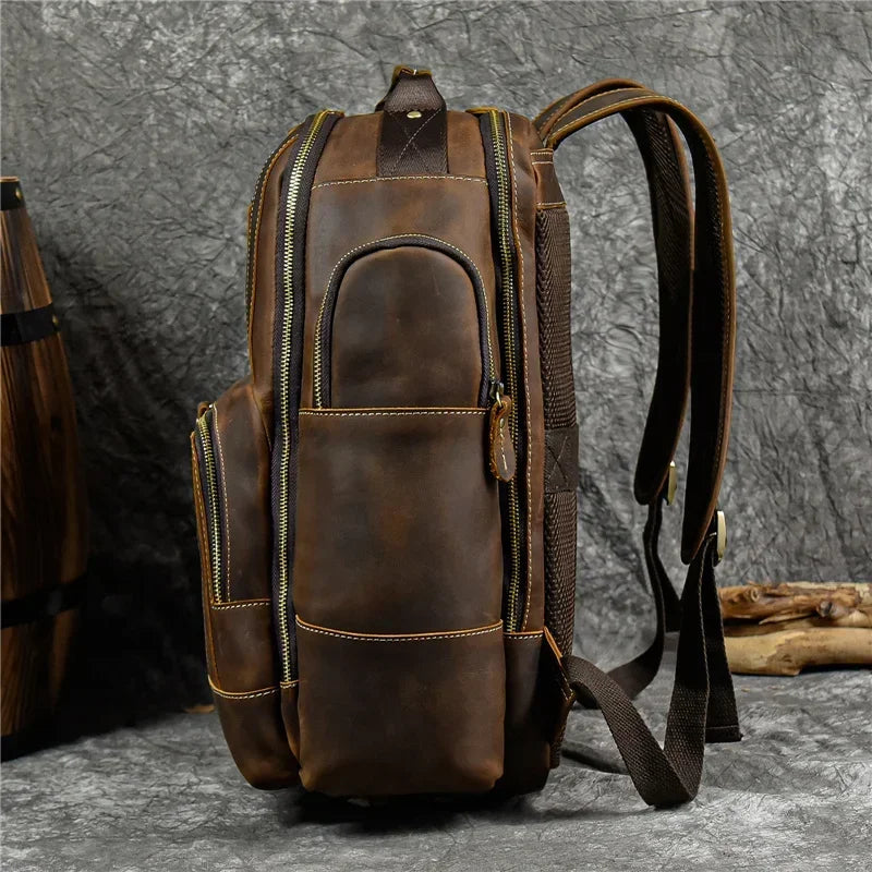 Men’s Vintage Leather Backpack – Multi Pocket Everyday Bag