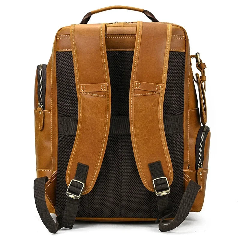 Men’s Vintage Leather Backpack – Multi Pocket Everyday Bag