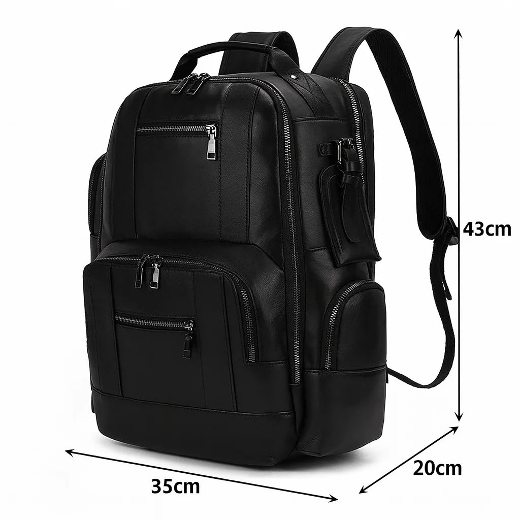Men’s Vintage Leather Backpack – Multi Pocket Everyday Bag
