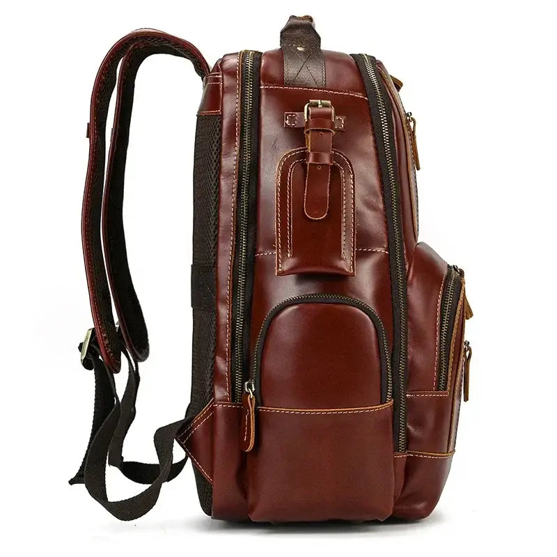 Men’s Vintage Leather Backpack – Multi Pocket Everyday Bag