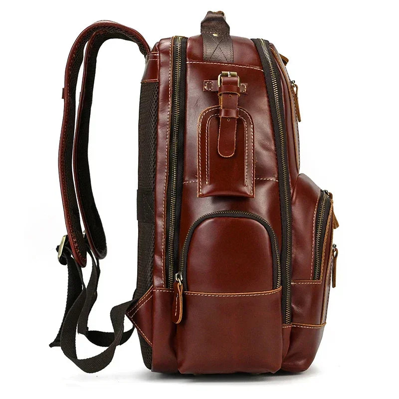 Men’s Vintage Leather Backpack – Multi Pocket Everyday Bag