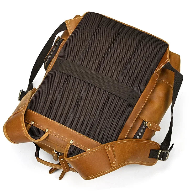 Men’s Vintage Leather Backpack – Multi Pocket Everyday Bag