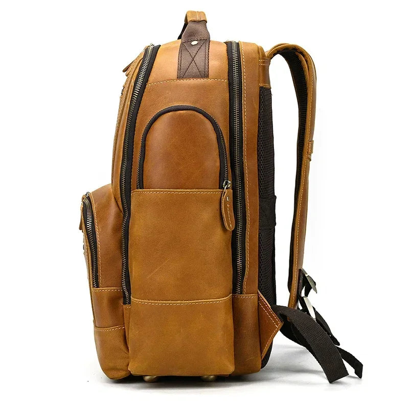Men’s Vintage Leather Backpack – Multi Pocket Everyday Bag