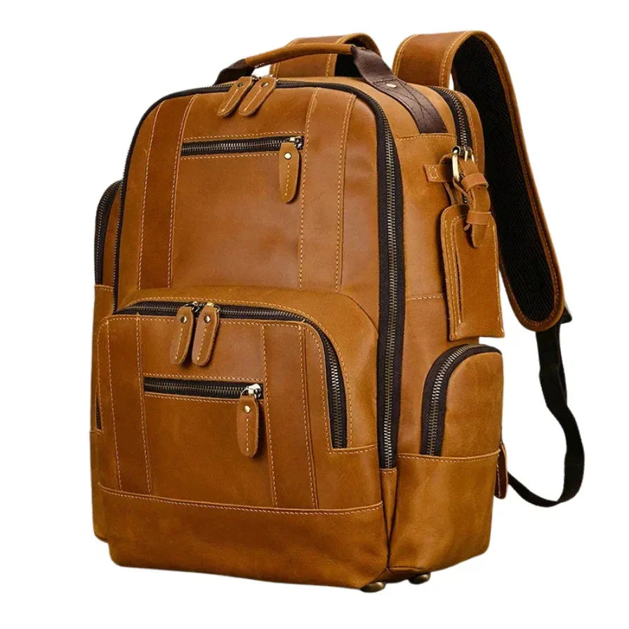 Men’s Vintage Leather Backpack – Multi Pocket Everyday Bag