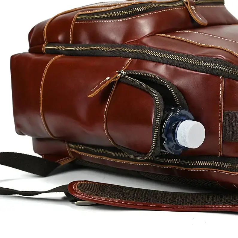 Men’s Vintage Leather Backpack – Multi Pocket Everyday Bag