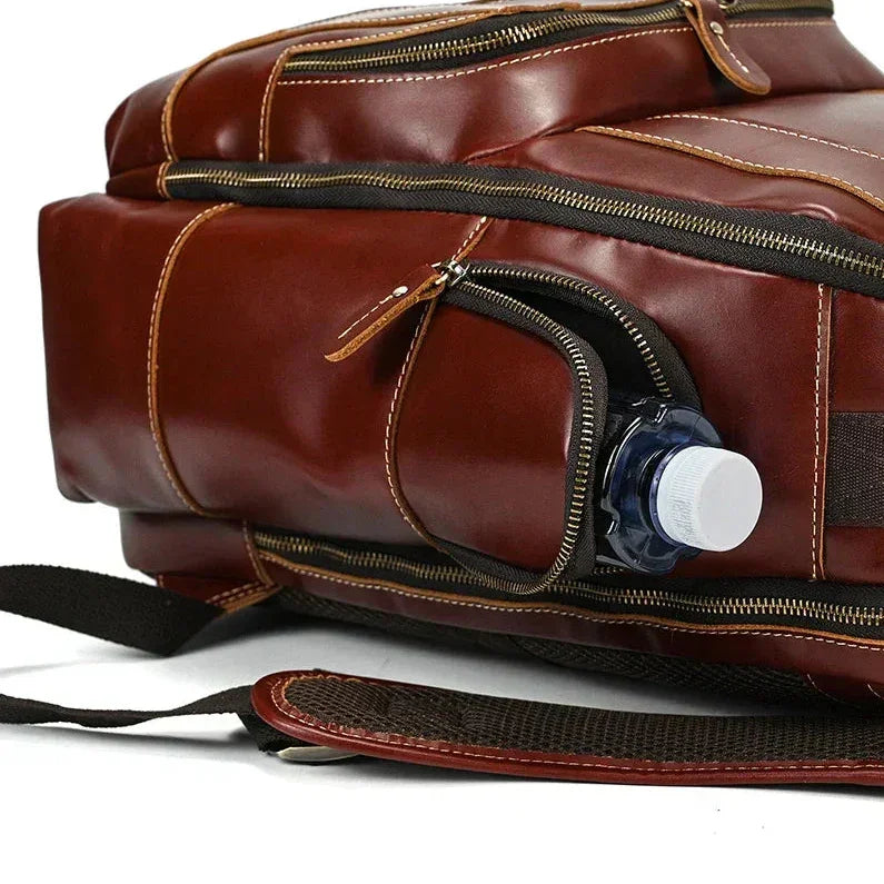 Men’s Vintage Leather Backpack – Multi Pocket Everyday Bag