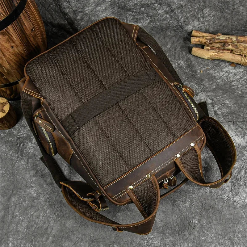 Men’s Vintage Leather Backpack – Multi Pocket Everyday Bag