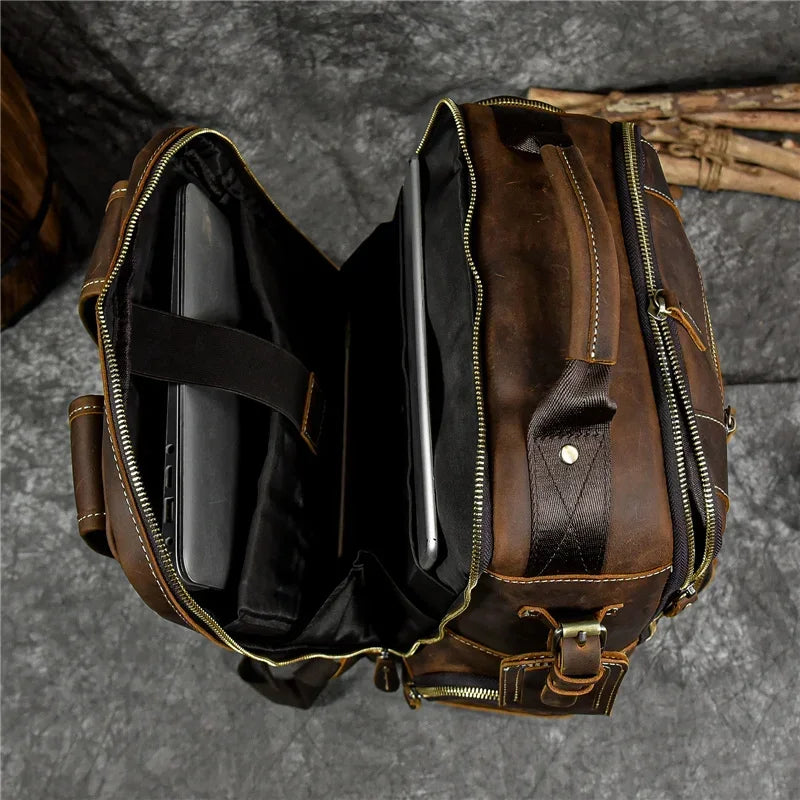 Men’s Vintage Leather Backpack – Multi Pocket Everyday Bag