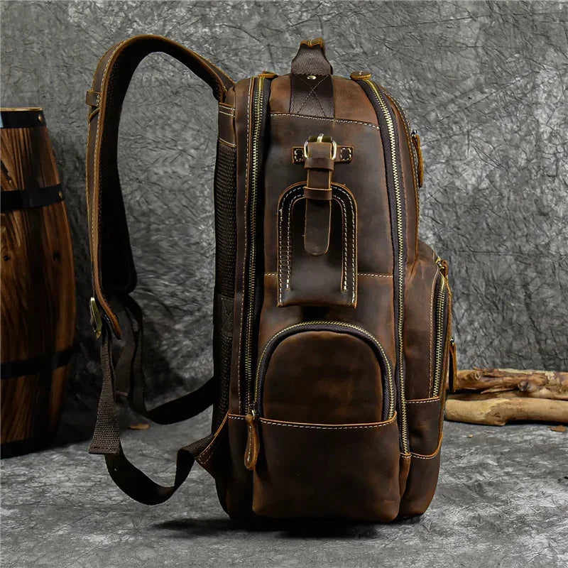 Men’s Vintage Leather Backpack – Multi Pocket Everyday Bag