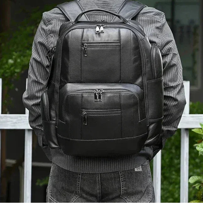 Men’s Vintage Leather Backpack – Multi Pocket Everyday Bag