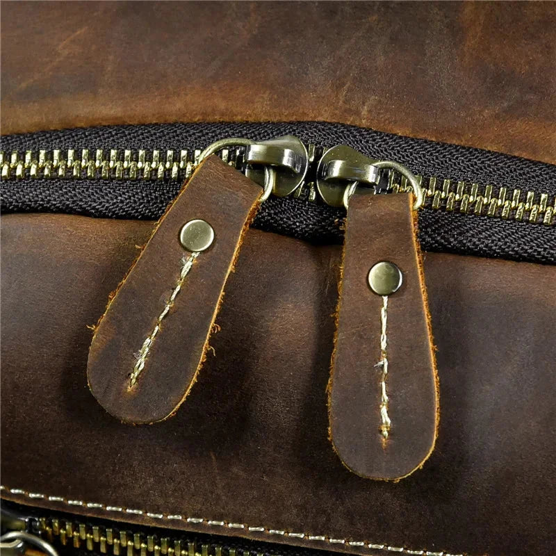 Men’s Vintage Leather Backpack – Multi Pocket Everyday Bag