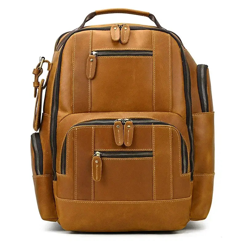 Men’s Vintage Leather Backpack – Multi Pocket Everyday Bag