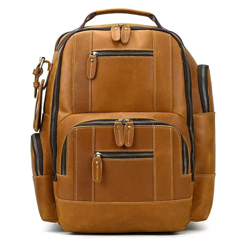 Men’s Vintage Leather Backpack – Multi Pocket Everyday Bag