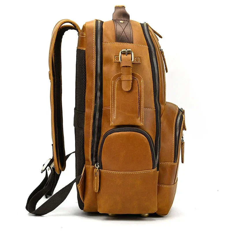 Men’s Vintage Leather Backpack – Multi Pocket Everyday Bag