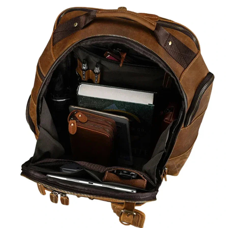 Men’s Vintage Leather Backpack – Multi Pocket Everyday Bag