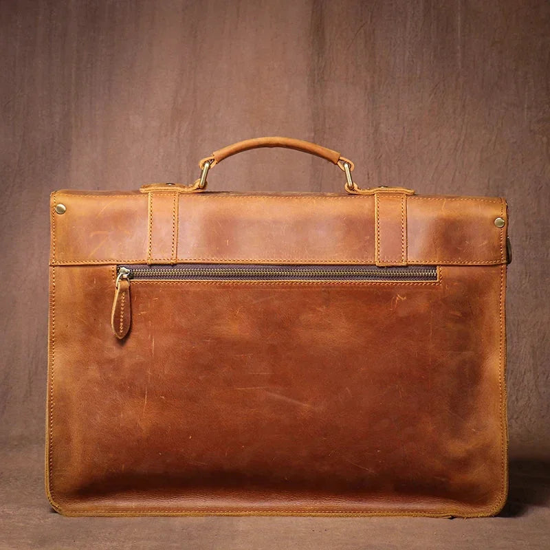 Men’s Vintage Leather Briefcase – Dual Buckle Work Satchel