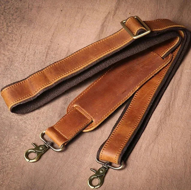 Men’s Vintage Leather Briefcase – Dual Buckle Work Satchel