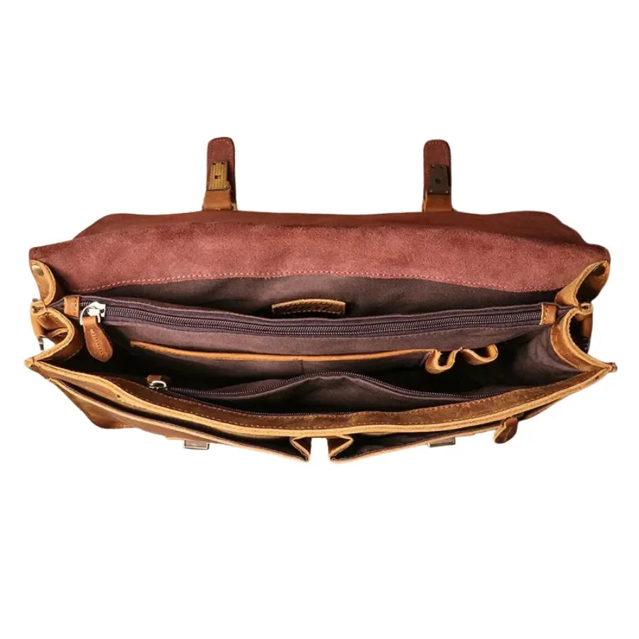 Men’s Vintage Leather Briefcase – Dual Buckle Work Satchel