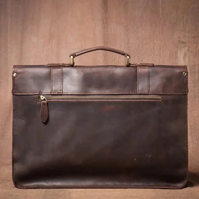 Men’s Vintage Leather Briefcase – Dual Buckle Work Satchel