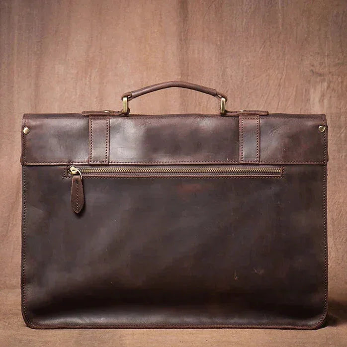 Men’s Vintage Leather Briefcase – Dual Buckle Work Satchel