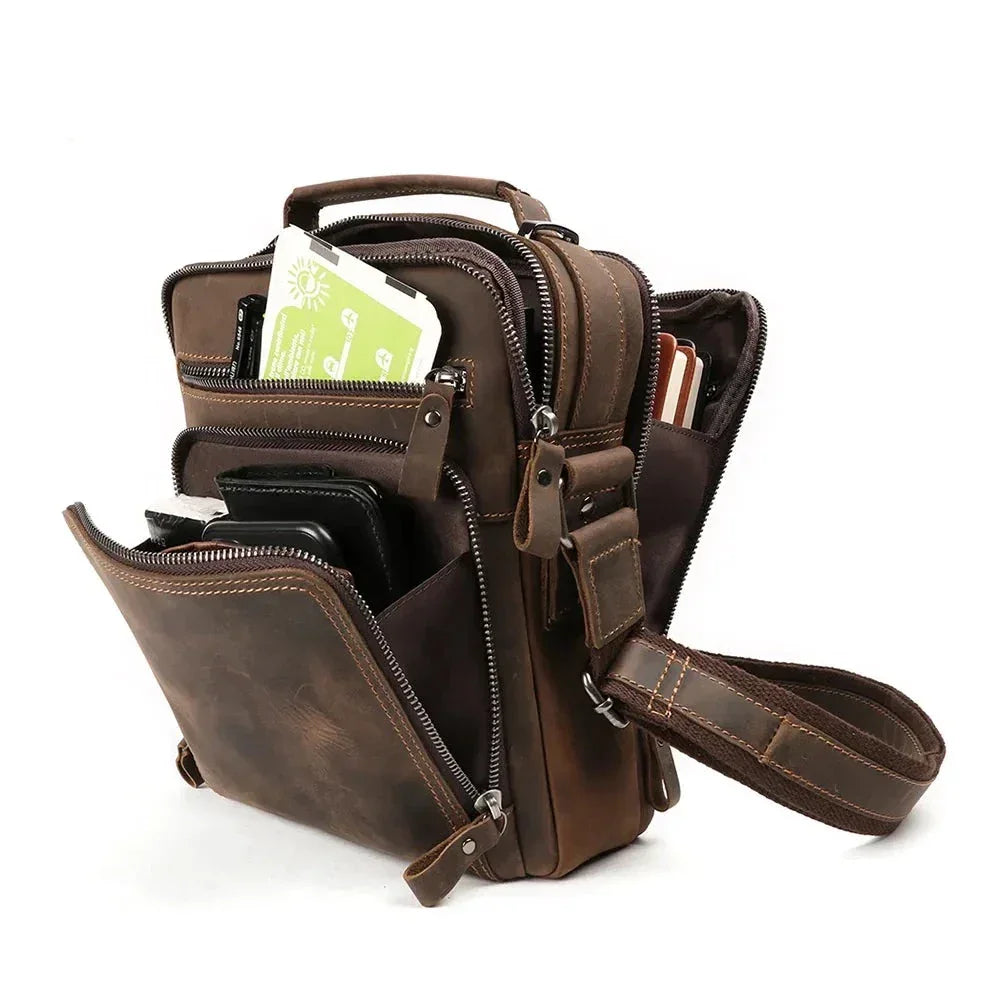 Men’s Vintage Leather Crossbody Bag – Compact Everyday Carry