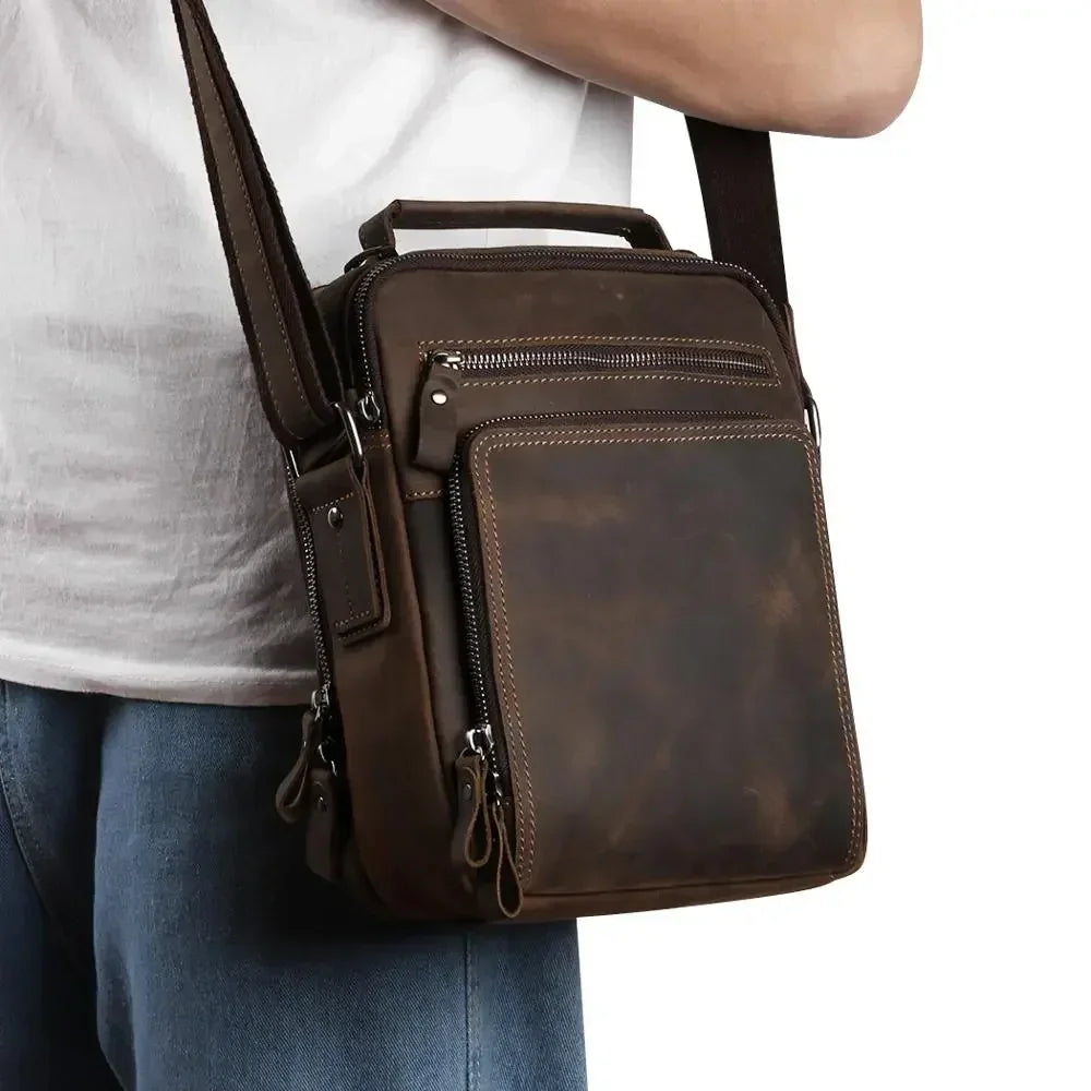 Men’s Vintage Leather Crossbody Bag – Compact Everyday Carry