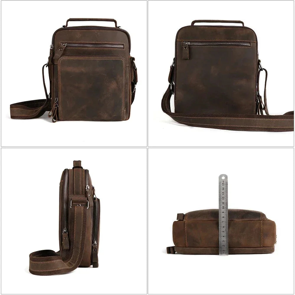 Men’s Vintage Leather Crossbody Bag – Compact Everyday Carry