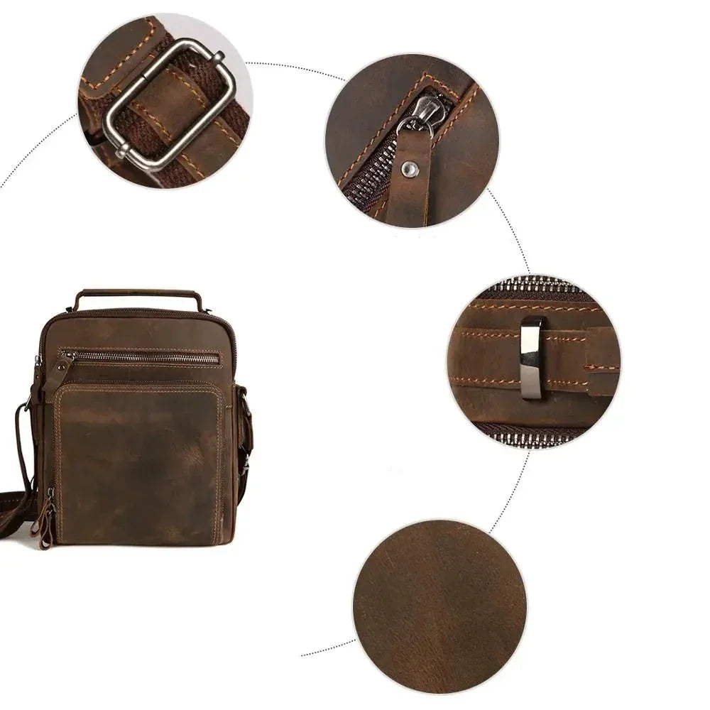 Men’s Vintage Leather Crossbody Bag – Compact Everyday Carry