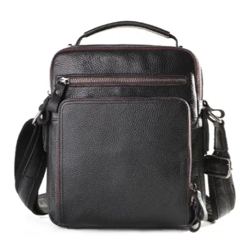 Men’s Vintage Leather Crossbody Bag – Compact Everyday Carry - Black