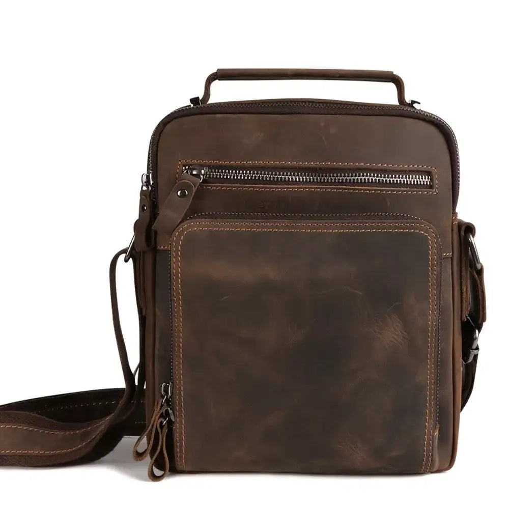 Men’s Vintage Leather Crossbody Bag – Compact Everyday Carry - Brown