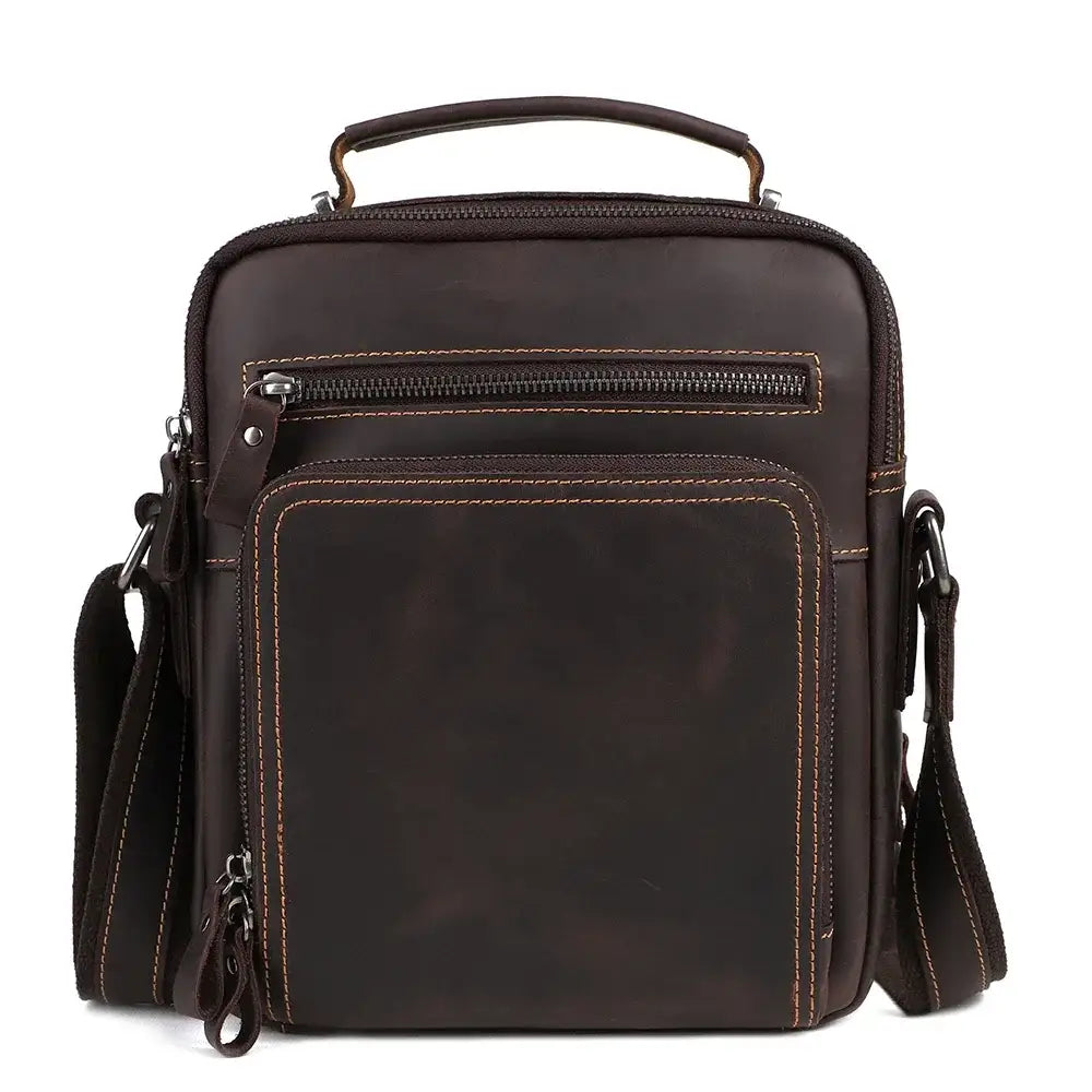 Men’s Vintage Leather Crossbody Bag – Compact Everyday Carry - Dark brown