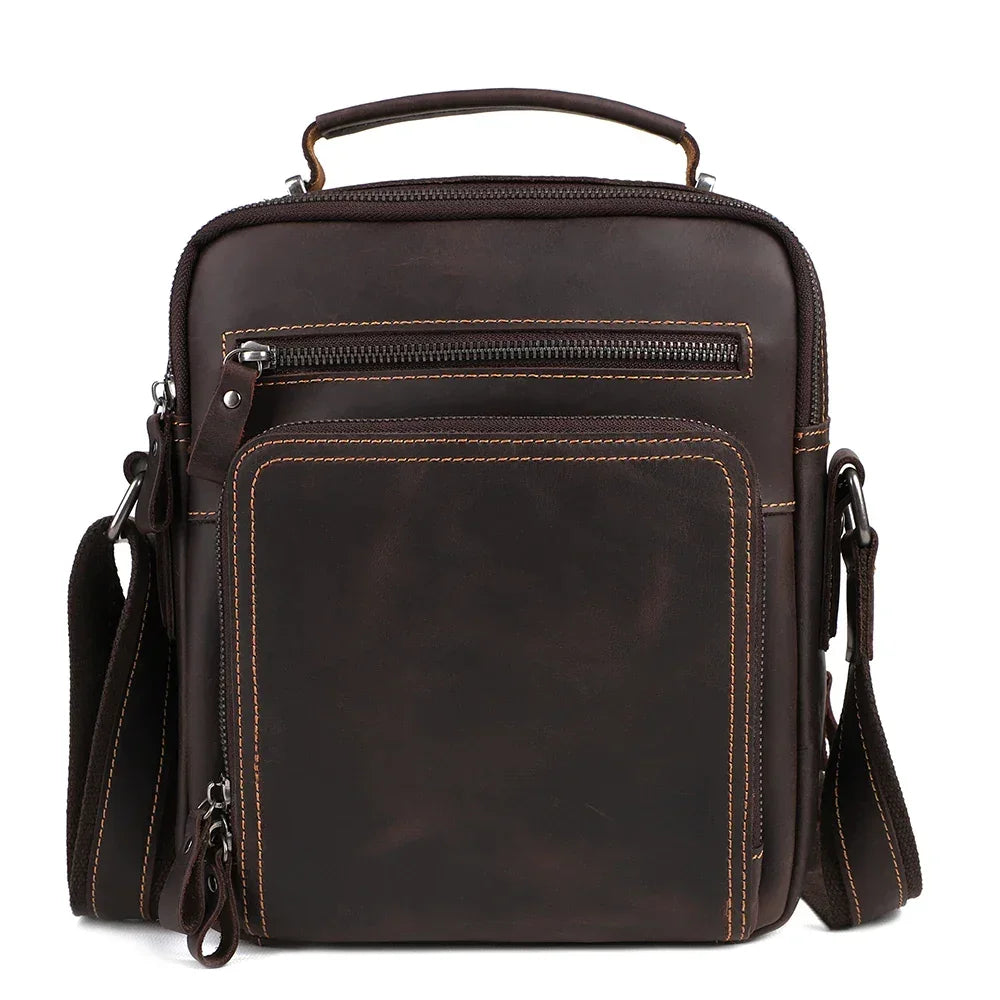 Men’s Vintage Leather Crossbody Bag – Compact Everyday Carry - Dark brown