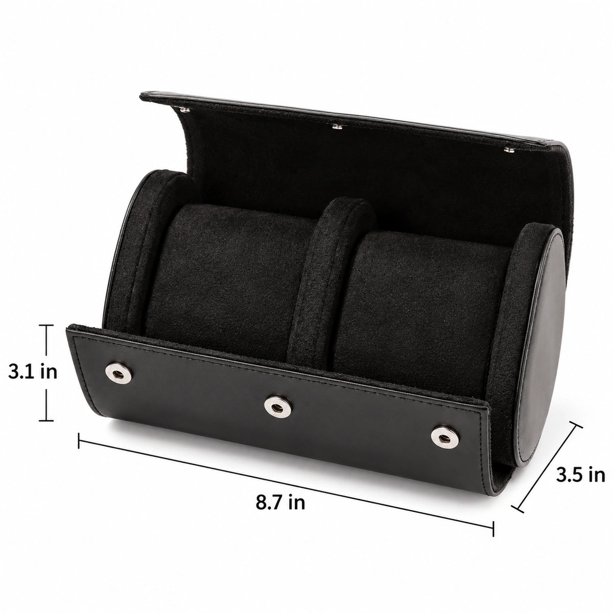 Men’s Watch Roll - Travel Case with Cushioned Slots - Black / 2 Watches