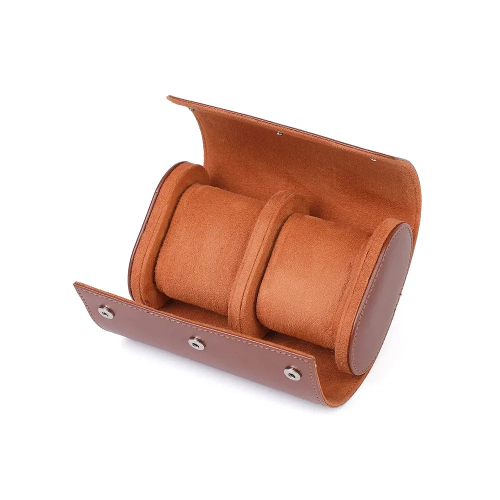 Men’s Watch Roll - Travel Case with Cushioned Slots - Brown / 2 Watches